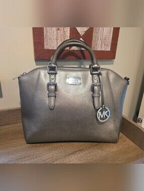 Michael Kors Silver Saffiano Leather Satchel